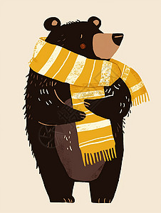 一只站起来行走的卡通熊围着黄色围巾图片