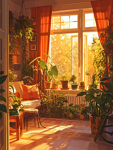 温暖的午后阳光透过照进客厅图片