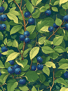 郁郁葱葱的上结满了卡通蓝莓图片