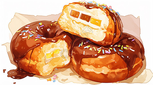 美味诱人的水彩风卡通甜甜圈图片