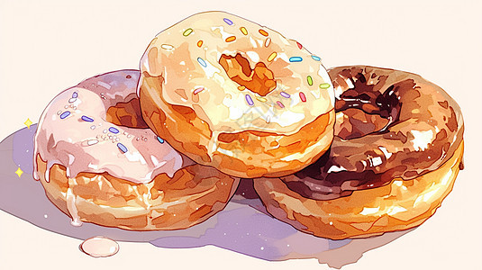 美味诱人的水彩风卡通甜甜圈图片