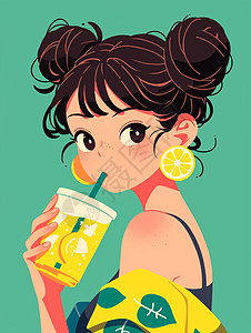 清凉夏日正在喝橙汁的女孩图片