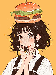 头上顶着大大的汉堡身穿围裙的卡通女孩图片