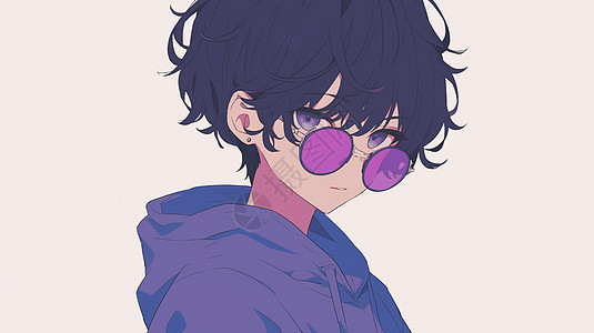 身穿卫衣戴着紫色渐变墨镜的男青年图片