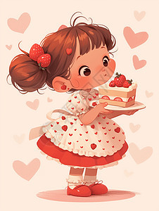 端着美味的蛋糕穿着蓬蓬裙的可爱卡通女孩图片