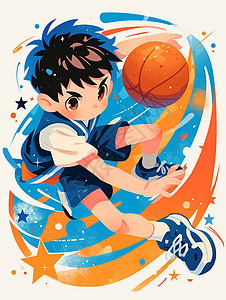 在打篮球帅气的卡通男孩图片