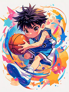 正在打篮球帅气的卡通小男孩图片