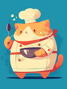 戴着厨师帽子的卡通肥猫图片