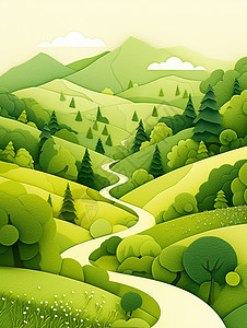 绿色唯美森林中一条蜿蜒的小路图片