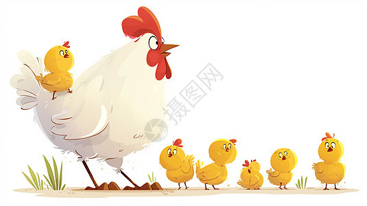 鸡妈妈和可爱的卡通小鸡图片