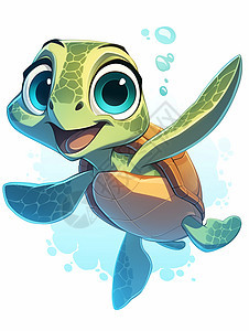一只大眼睛开心笑的可爱卡通小海龟图片