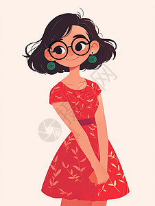 穿红色连衣裙戴着眼镜的卡通女人图片