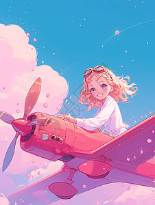 正在空中开飞机的卡通女孩图片