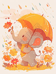举着小雨伞的可爱卡通小象图片