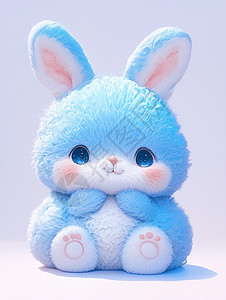 一只毛茸茸可爱的卡通小蓝兔图片