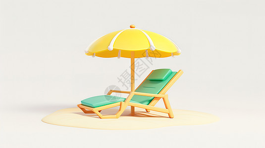 沙滩椅太阳伞3D立体图标图片