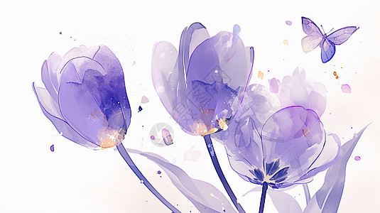紫色透明花瓣的卡通花朵图片