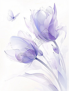 紫色浪漫唯美的透明花瓣卡通花朵图片