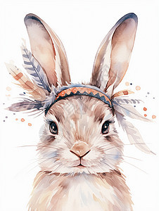 水彩风可爱的卡通灰兔头像图片