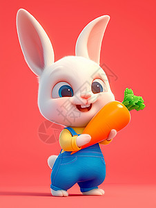 身穿蓝色背带裤的抱着大大的胡萝卜的兔子图片