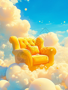 梦幻天空中一把黄色可爱卡通沙发图片