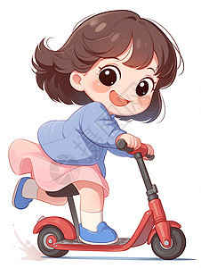 开心骑着滑板电动车的卡通女孩图片