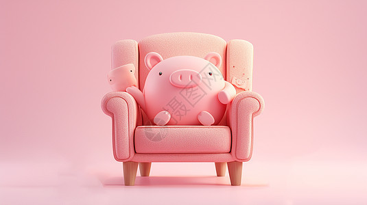 坐在沙发上一只可爱的卡通小猪图片