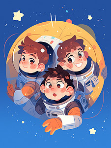 三个在太空中帅气的卡通宇航员图片