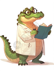 戴着黑框眼镜手拿本子穿白大褂的卡通鳄鱼医生图片