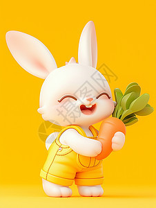 抱着大大的胡萝卜的可爱卡通小白兔图片