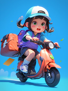骑着摩托车背着书包的女孩图片