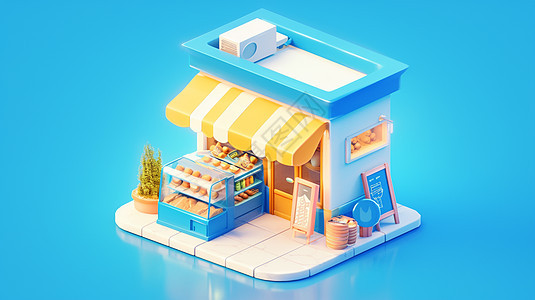蓝色房顶立体可爱的卡通小商店图片