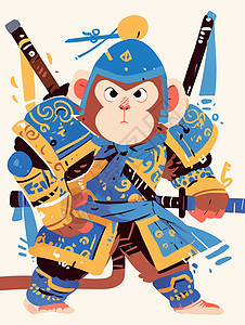 身穿盔甲手拿武器的卡通猴子图片