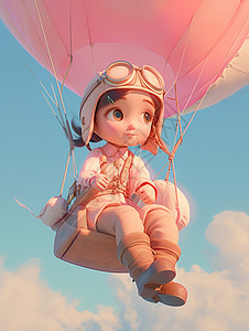 坐在热气球上戴着飞行员墨镜的小女孩图片