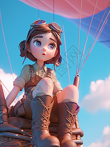 坐在热气球上戴着飞行员墨镜的小女孩图片