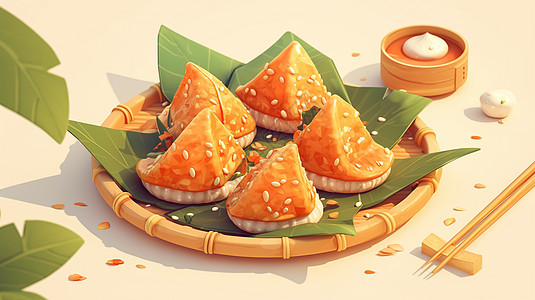 传统节日端午节美味的卡通粽子图片