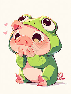 身穿绿色青蛙服装的卡通小猪图片