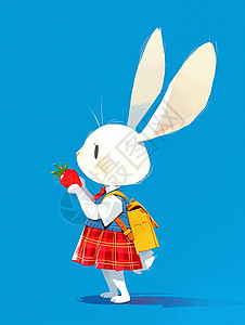 背着黄色书包的可爱卡通小白兔图片