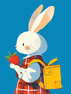 背着书包的可爱卡通小白兔图片