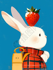 背着黄色书包的可爱卡通白兔图片