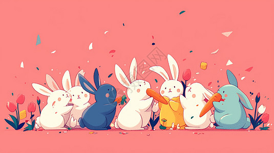 可爱的卡通小白兔与大大的胡萝卜图片