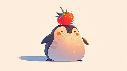 头上顶草莓的可爱卡通小企鹅图片