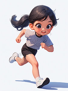 穿白色运动鞋开心奔跑的卡通小女孩图片