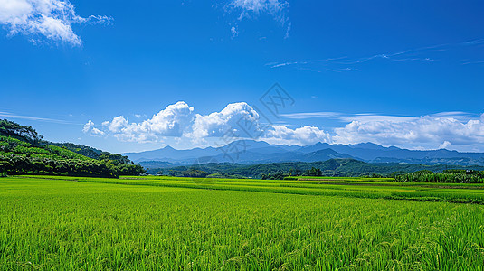 夏天绿色的稻田图片