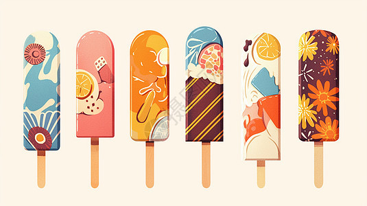 清新彩色各种口味的卡通冰糕图片