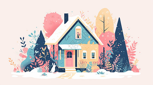 浅色系一座可爱的卡通小房子图片