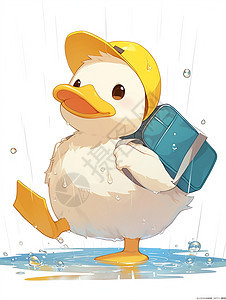 雨中背着书包的可爱卡通鸭子图片