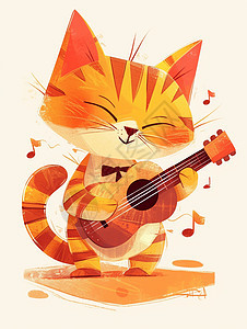 弹吉他的卡通小橘猫图片