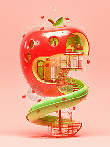 苹果主题的可爱的卡通滑梯图片