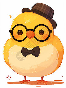 可爱的卡通小鸡戴着黑框眼眼镜和礼帽图片